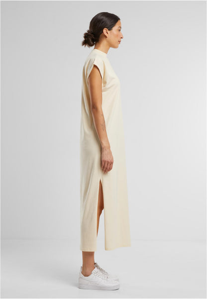 Build Your Brand Ladies Long Extended Shoulder Dress