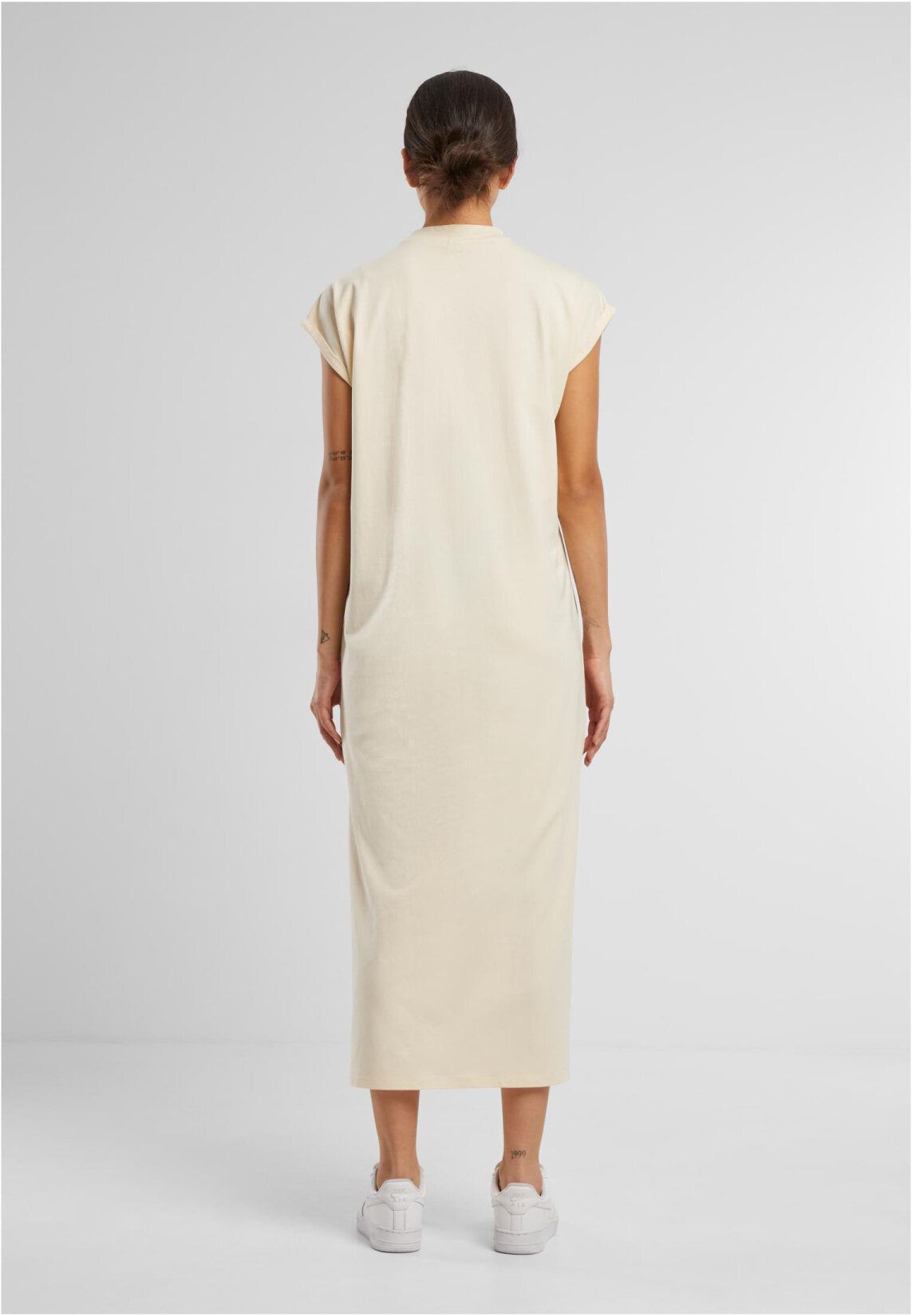 Build Your Brand Ladies Long Extended Shoulder Dress