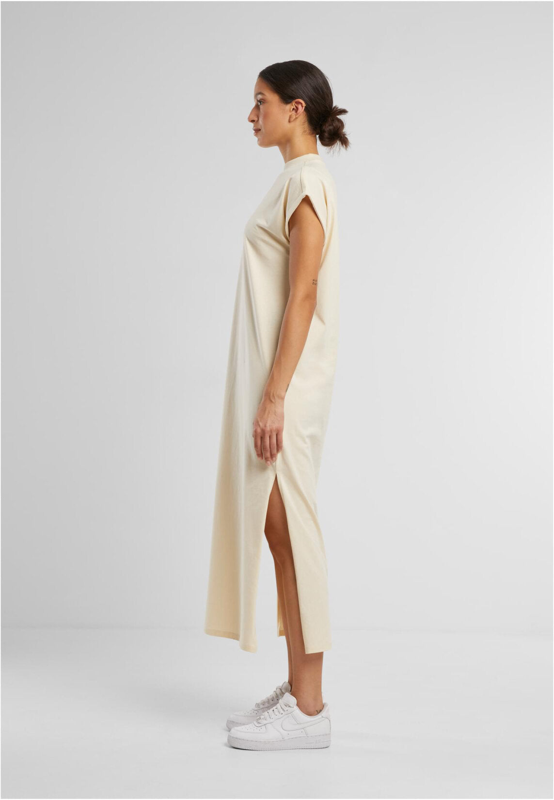 Build Your Brand Ladies Long Extended Shoulder Dress