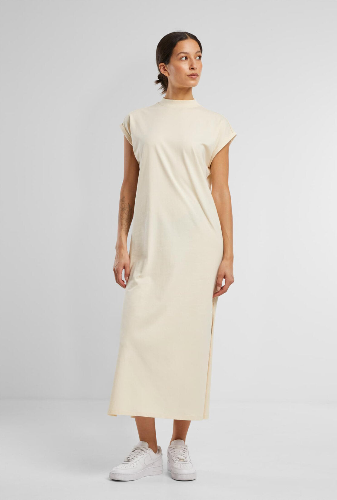 Build Your Brand Ladies Long Extended Shoulder Dress