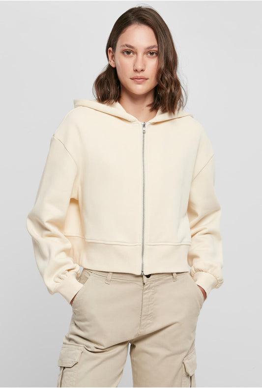 Build Your Brand Ladies Short Oversized Zip Jacket