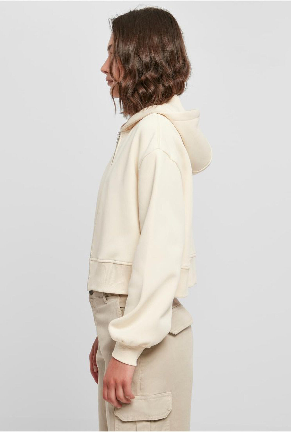Build Your Brand Ladies Short Oversized Zip Jacket