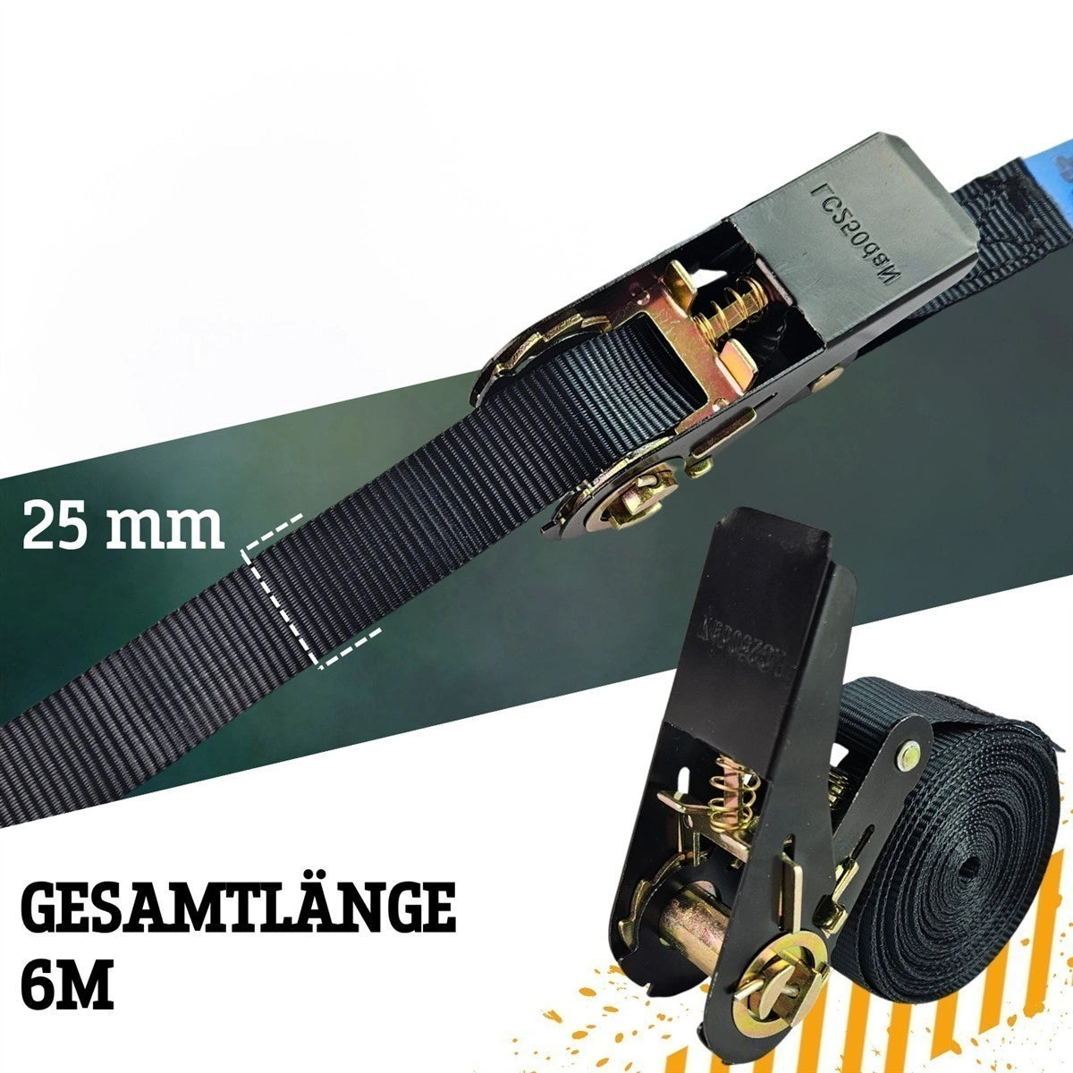 Spanngurt 500 kg 25 mm x 6 m einteilig schwarz