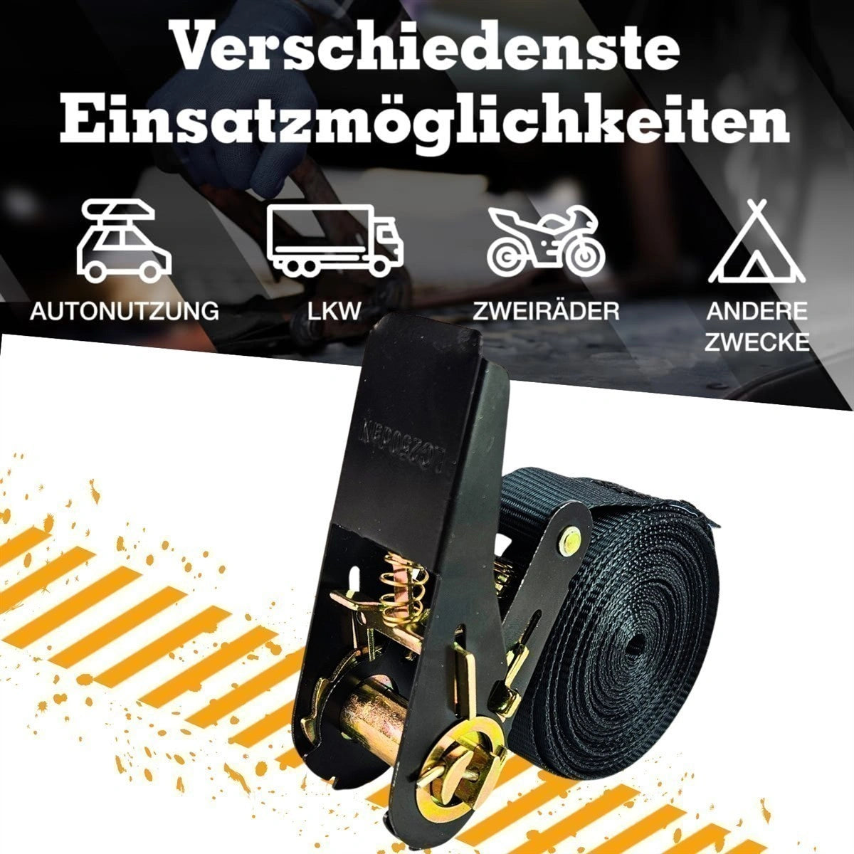 Spanngurt 500 kg 25 mm x 6 m einteilig schwarz
