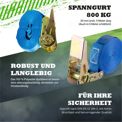 Spanngurt 800 kg 25 mm x 4 m einteilig blau