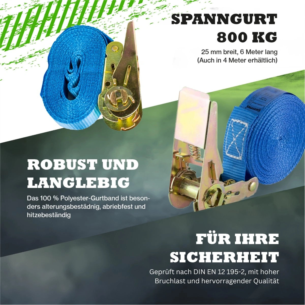 Spanngurt 800 kg 25 mm x 6 m einteilig blau
