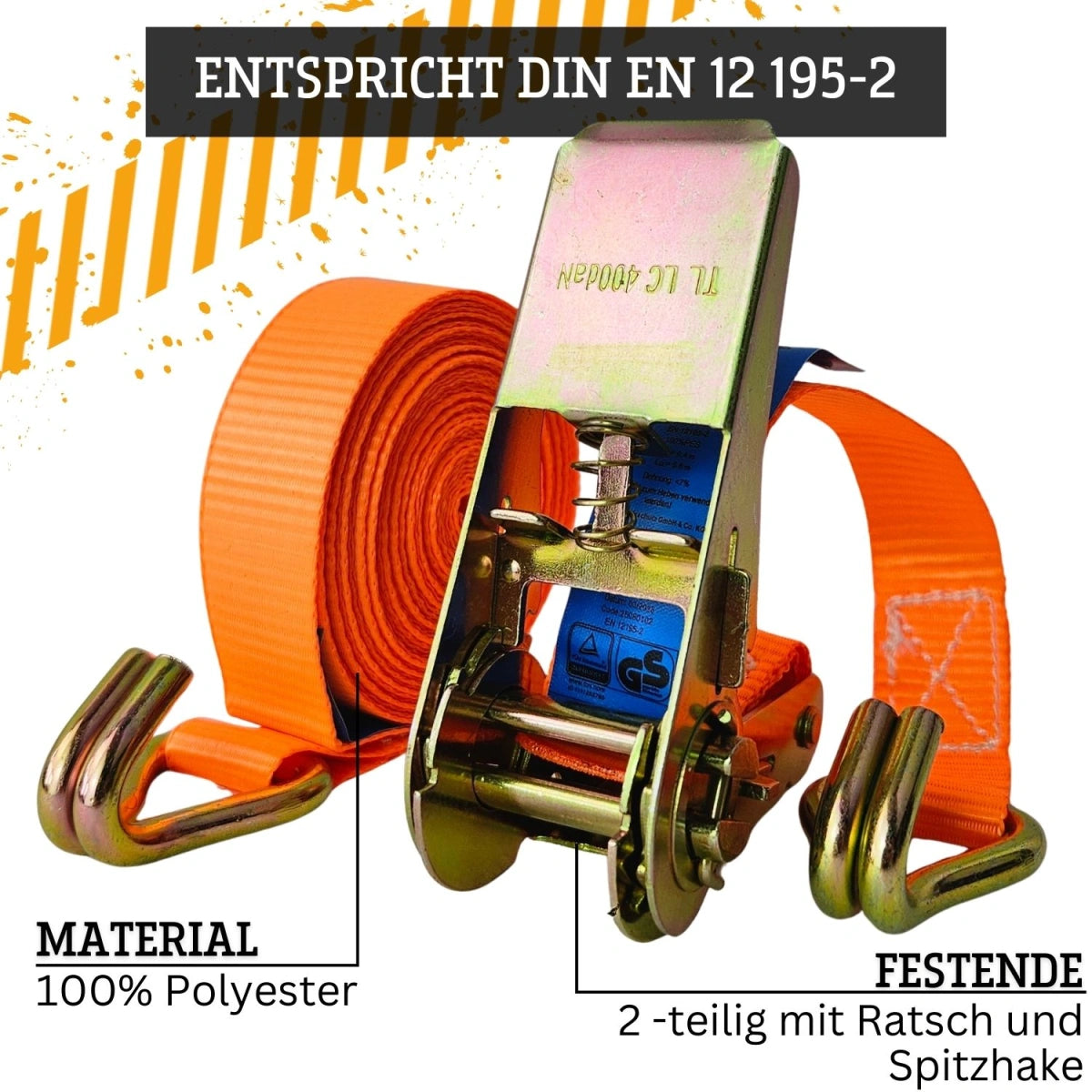 Spanngurt 800 kg 25 mm x 6 m zweiteilig orange