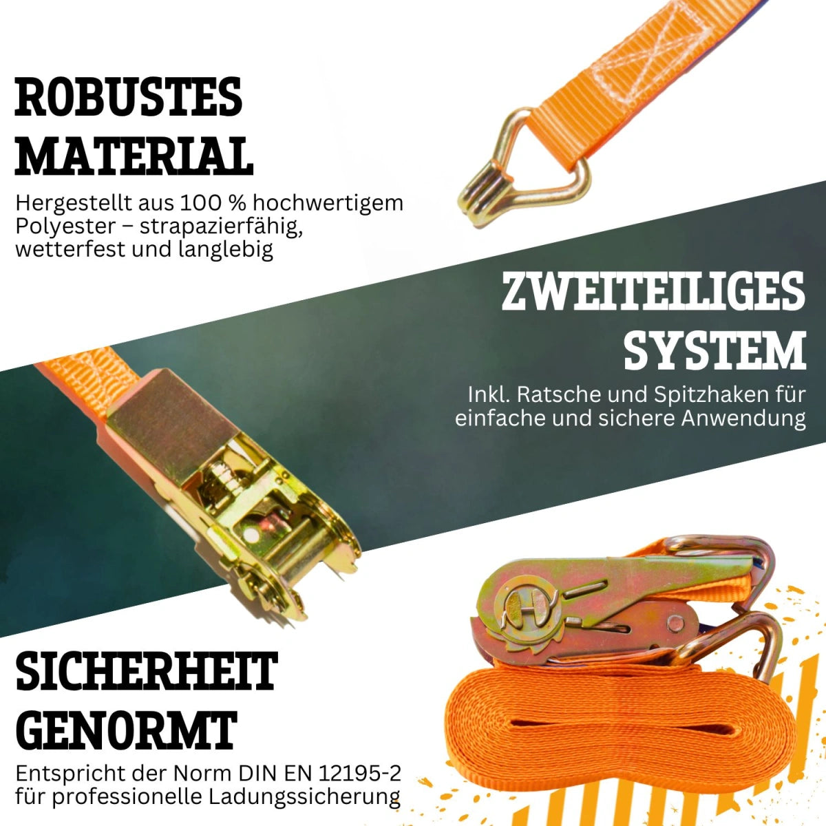 Spanngurt 800 kg 25 mm x 6 m zweiteilig orange