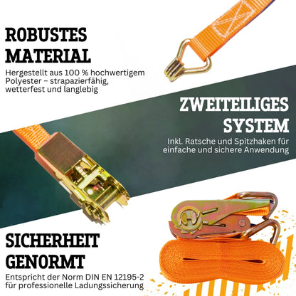 Spanngurt 800 kg 25 mm x 6 m zweiteilig orange
