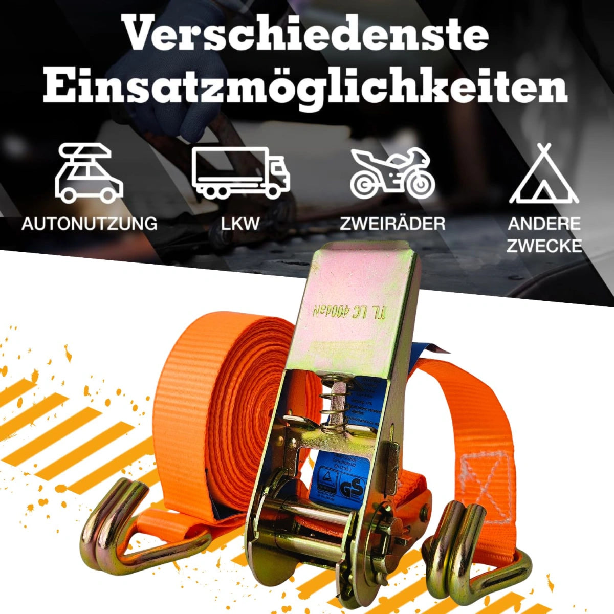 Spanngurt 800 kg 25 mm x 6 m zweiteilig orange